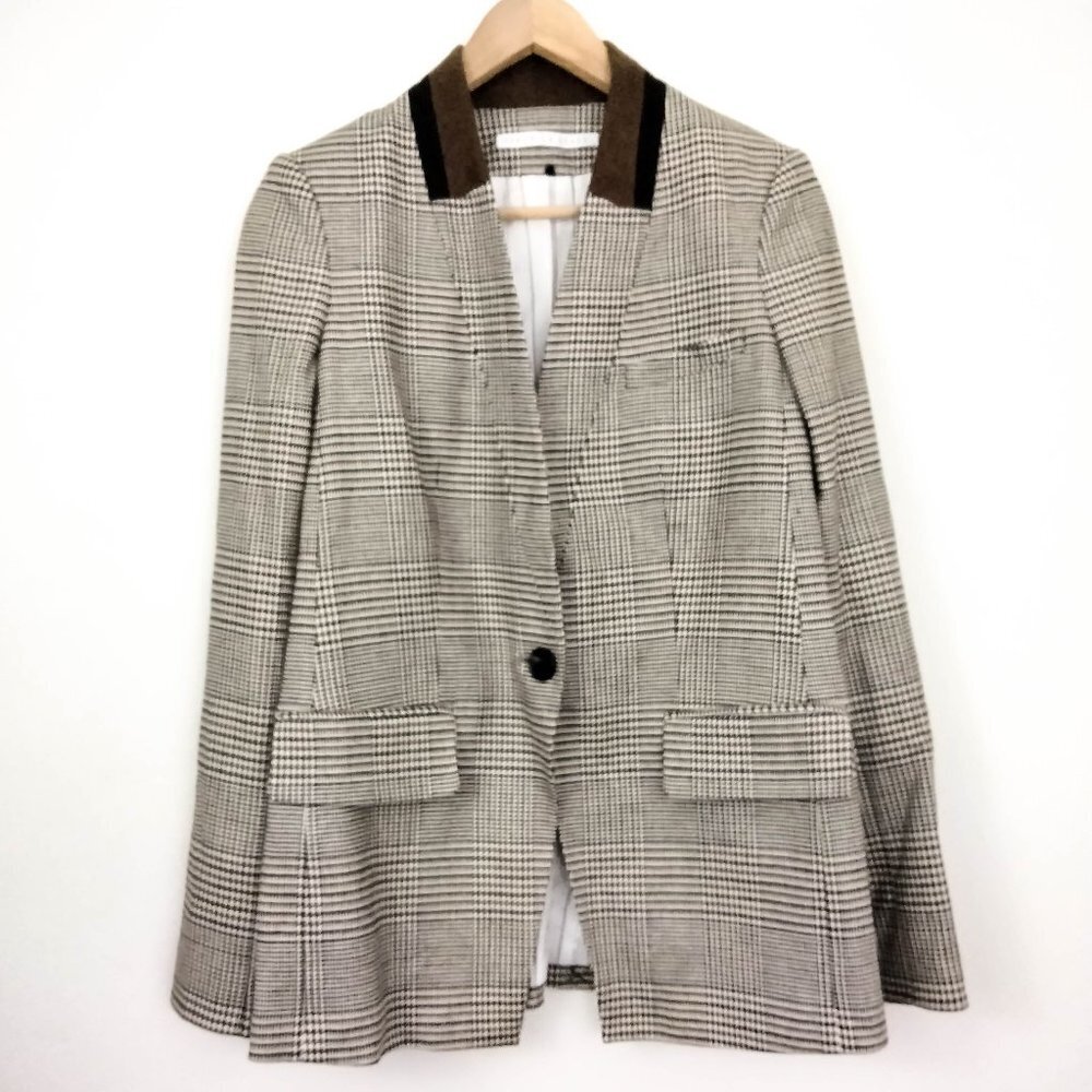 Veronica Beard Cutaway Stand Collar Houndstooth Plaid Dickey Jacket